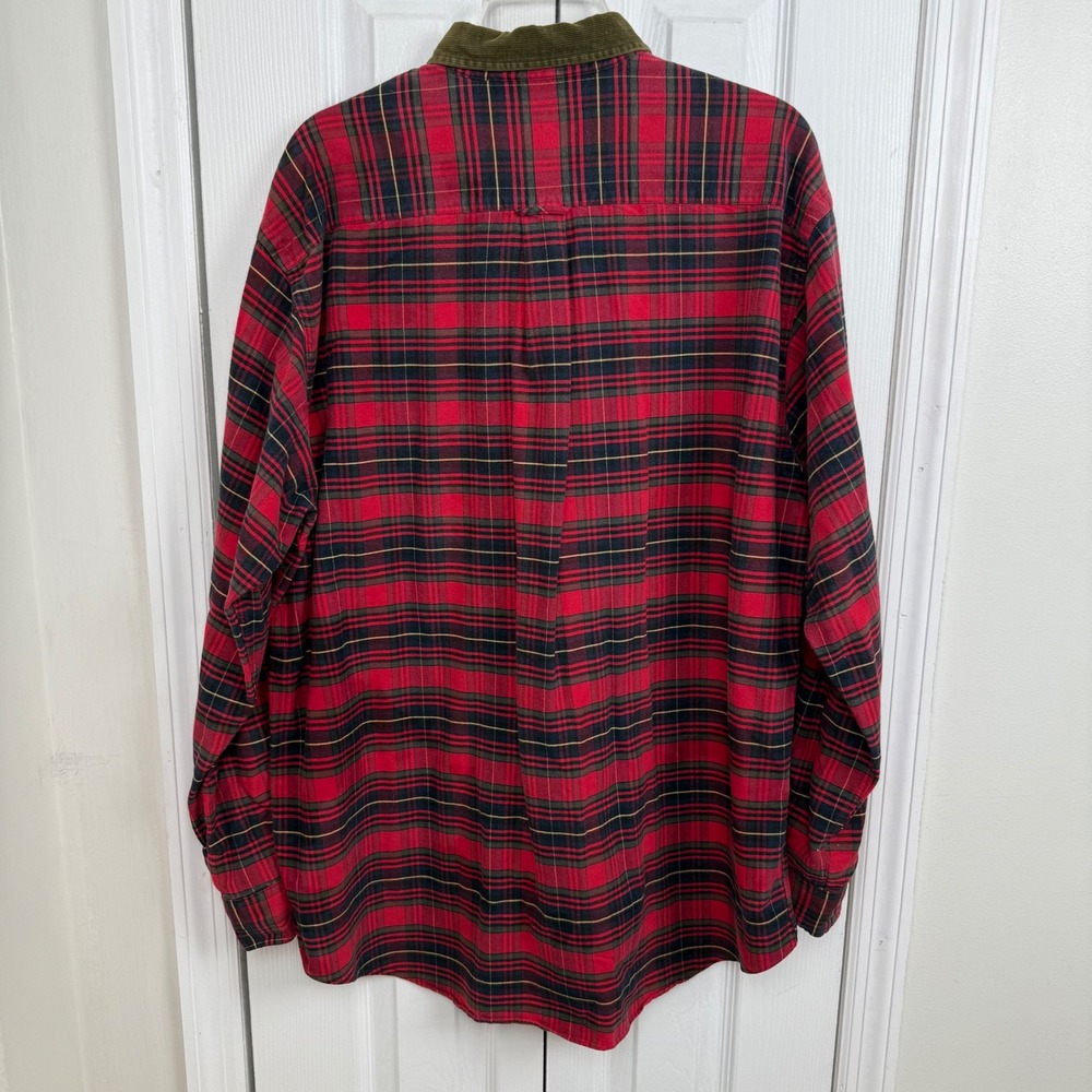 Vintage Nautica Tartan Flannel Shirt L w/ Corduroy Collar – Holiday Cabin Plaid‎ - Picture 6 of 9